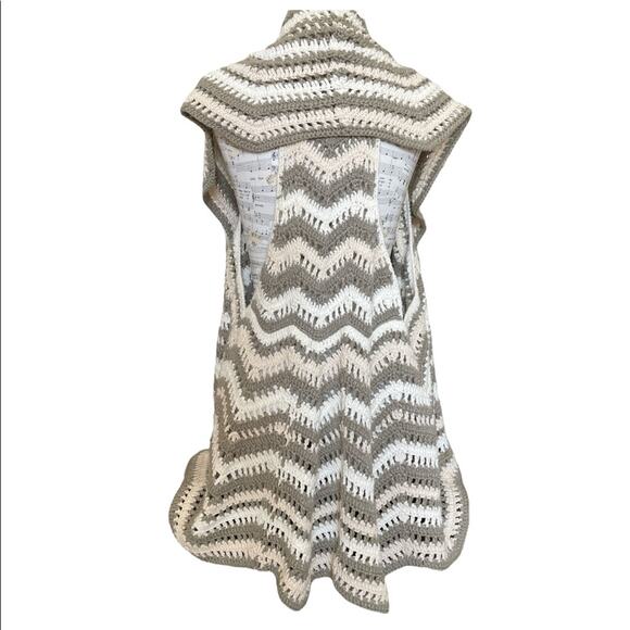 Pure Handknit Cotton Shawl T-Back Vest Open front Striped w/ Metallic knit S/M - Picture 2 of 5